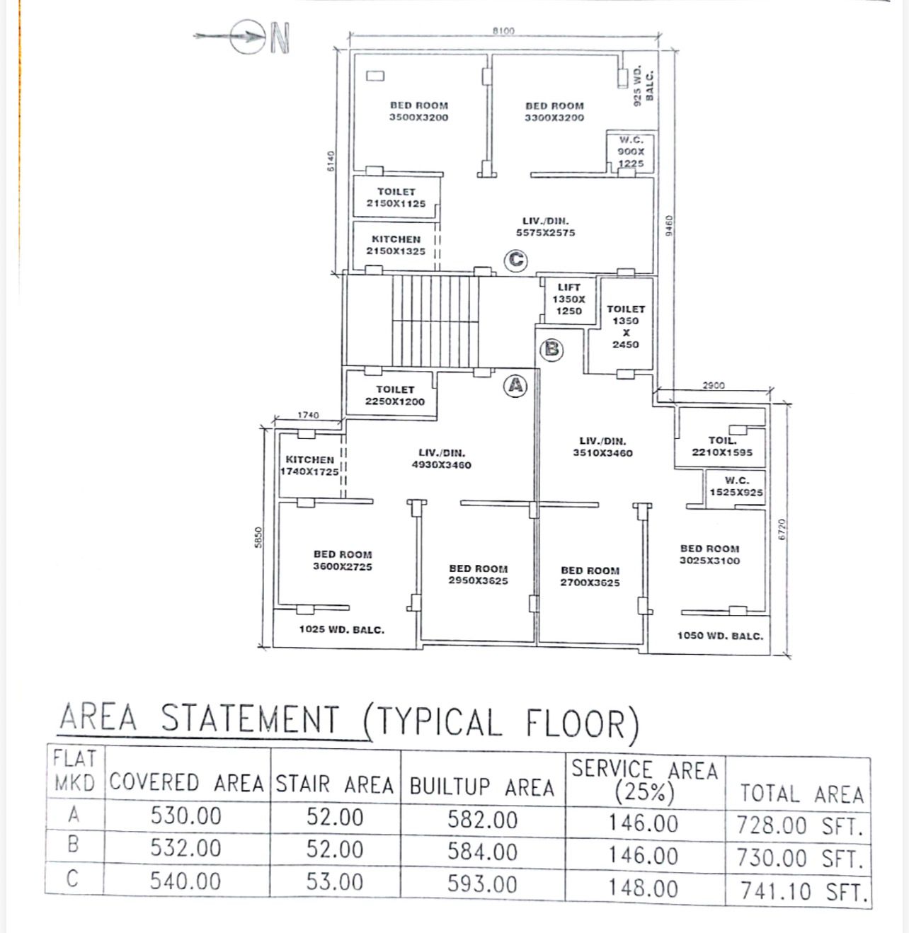 2 BHK - FLAT-A & FLAT - B - 1ST, 2ND, 3RD, 4TH FLOOR