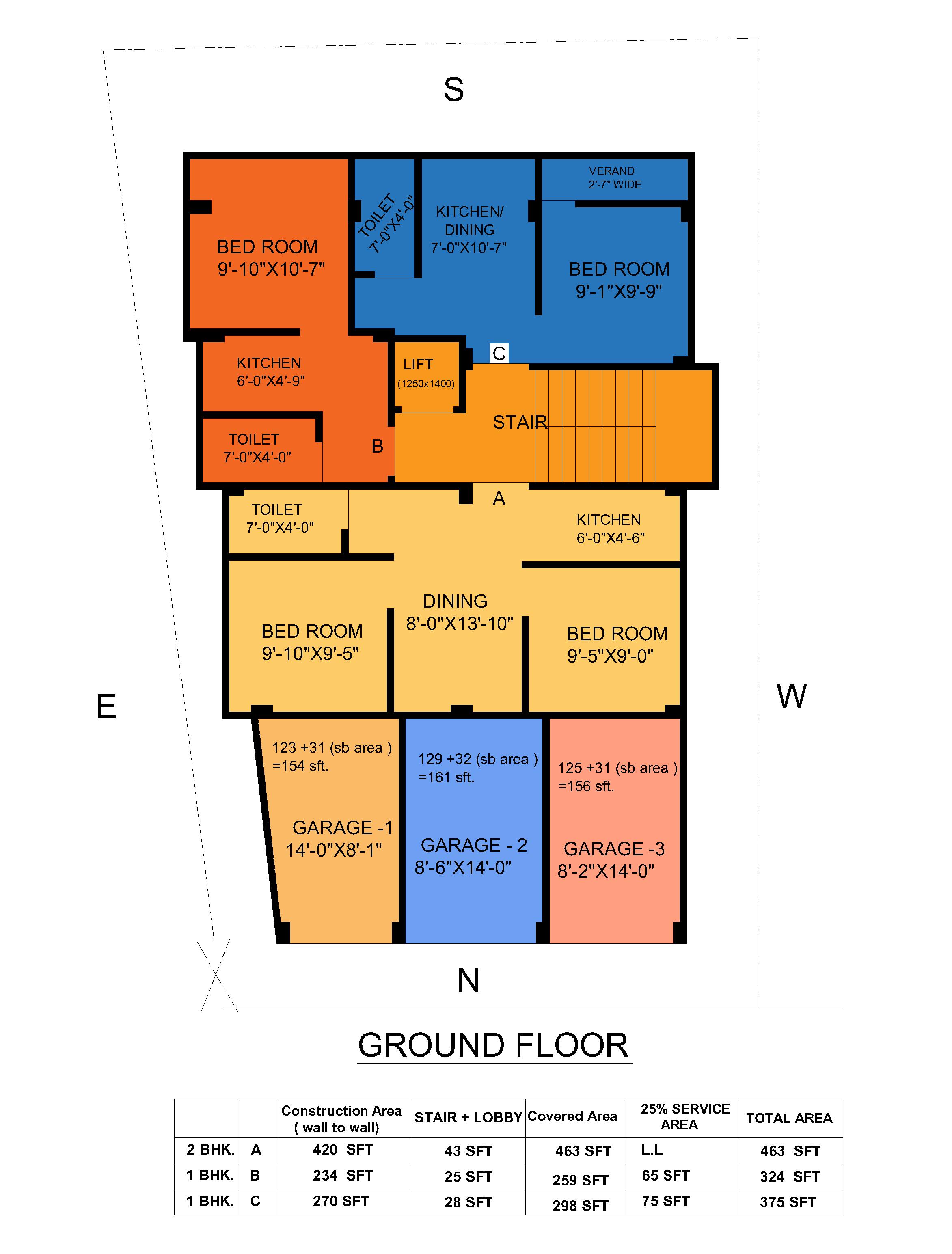 1 BHK - FLAT-C, GROUND FLOOR