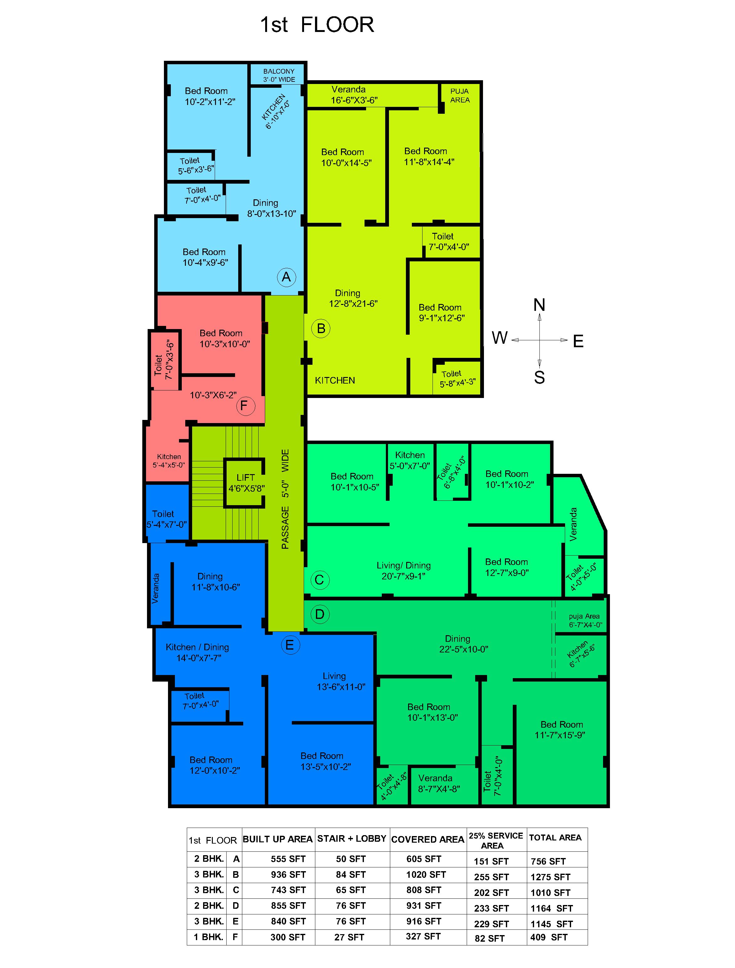 1 BHK - FLAT - F - 1ST, 2ND, 3RD & 4TH FLOOR