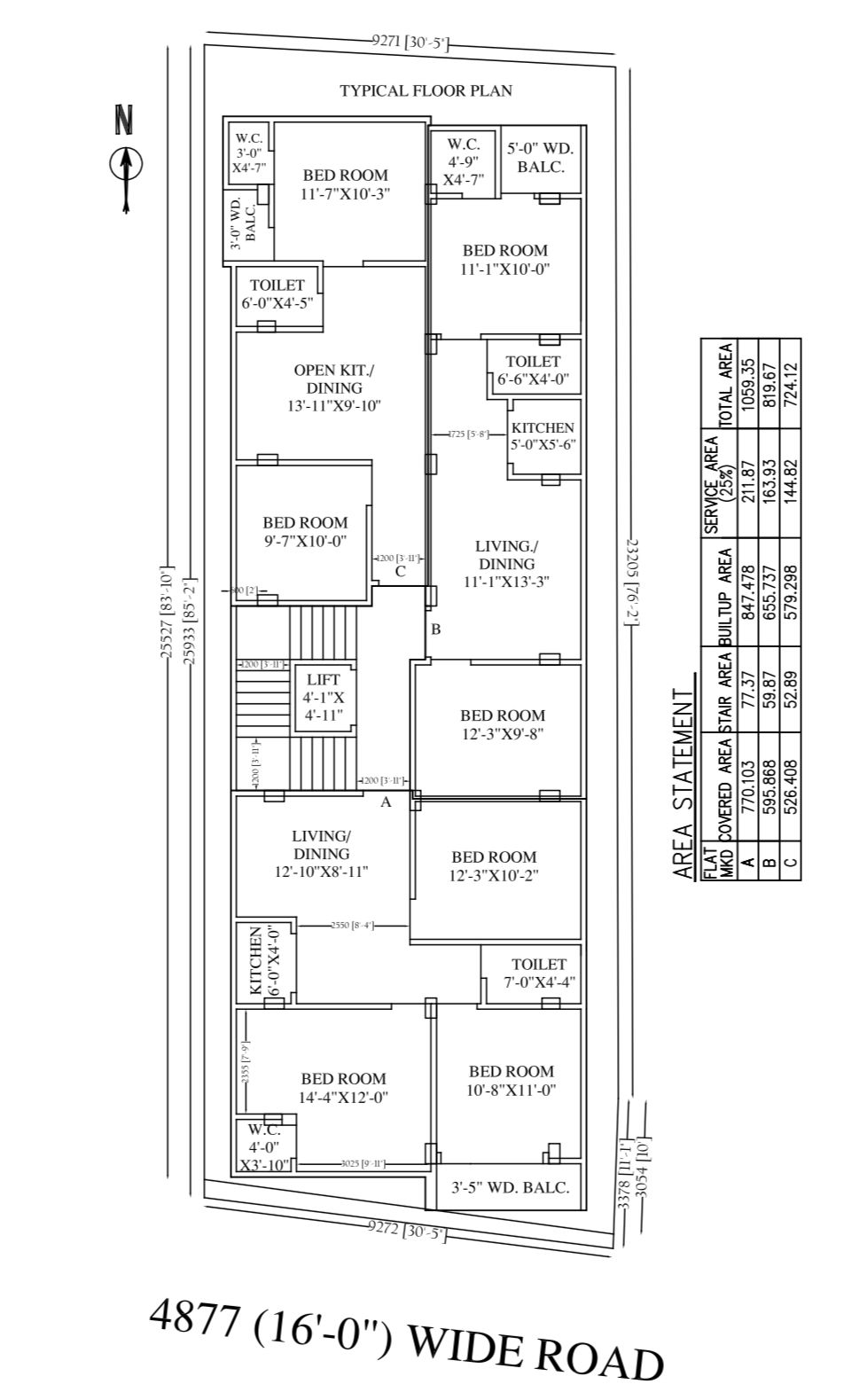 2 BHK - FLAT-B, (1ST, 2ND, 3RD & 4TH FLOOR)