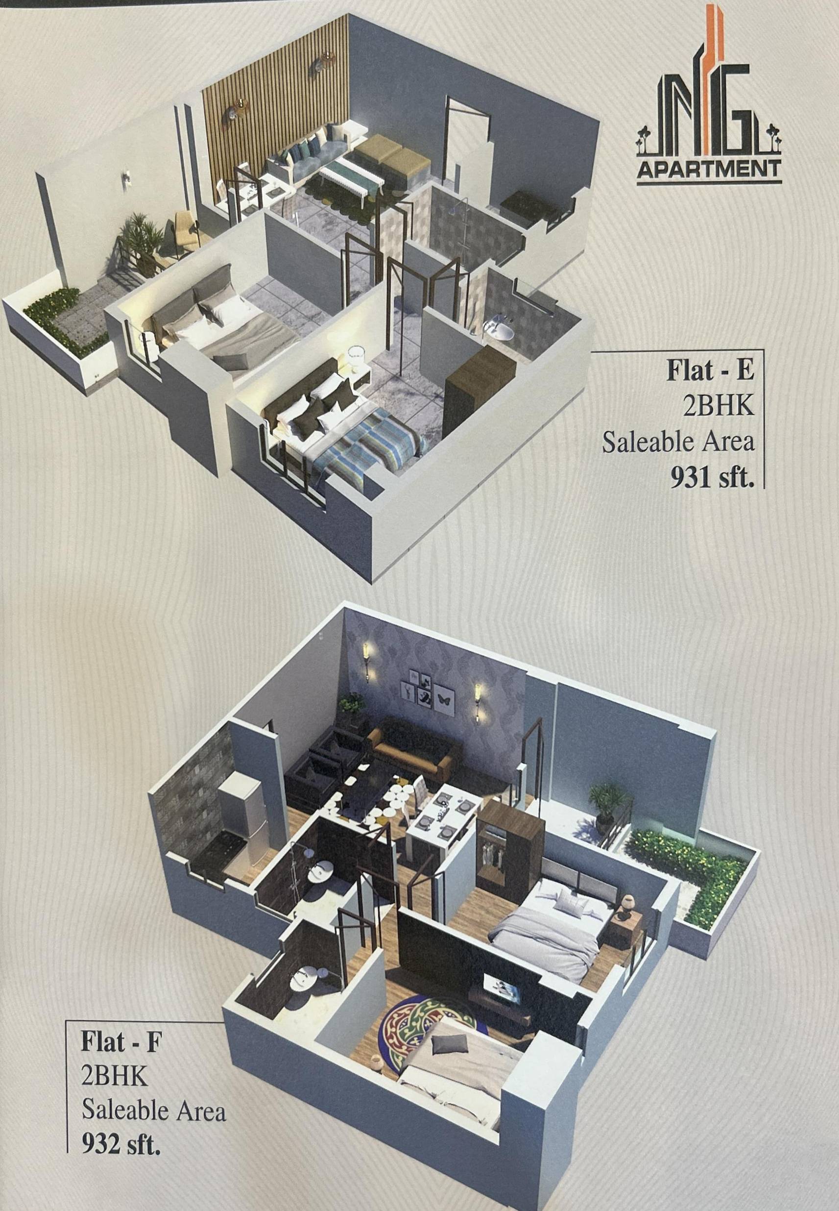 ISOMETRIC FLOOR PLAN - FLAT - E & FLAT - F